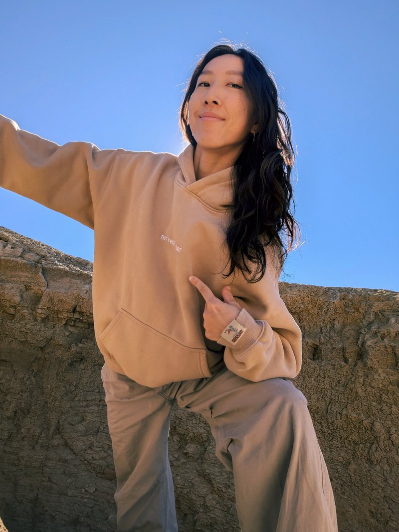 Beige oversized fleece hoodie — back