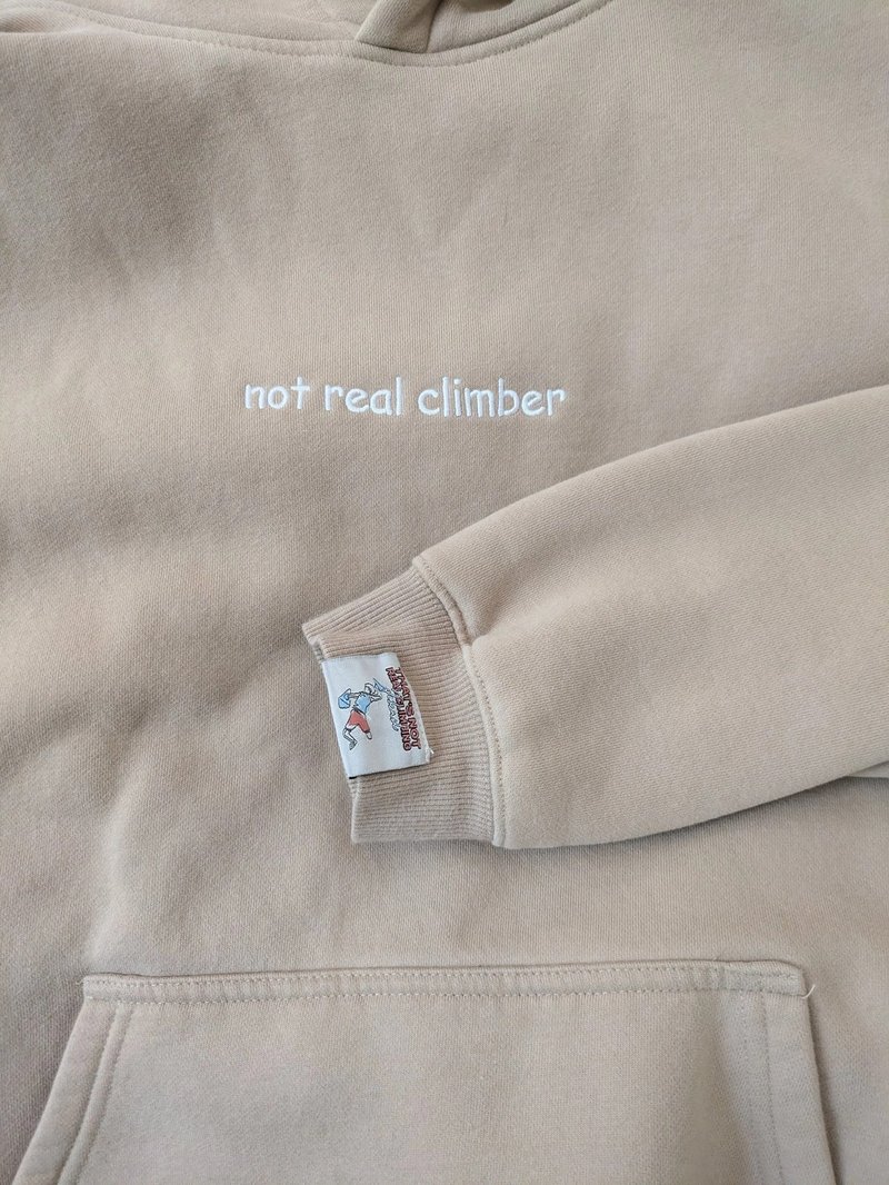 Beige oversized fleece hoodie — worn